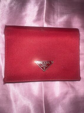 Prada Red Triangular Logo Compact Wallet